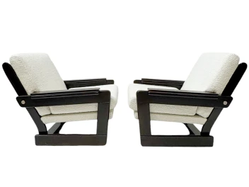 Mid-Century Modern Wenge Lounge Chairs with Bouclé Upholstery, 1970s